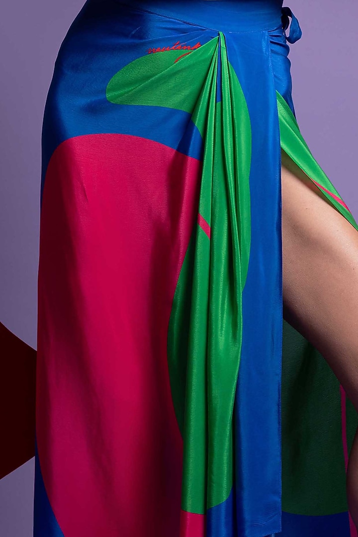 Multi-Colored Natural Crepe Wrap Skirt Set by Nautanky By Nilesh Parashar at Pernia's Pop Up Shop