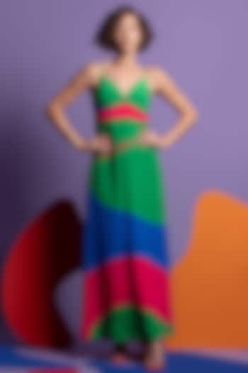 Multi-Colored Natural Crepe Smocked Maxi Dress by Nautanky By Nilesh Parashar