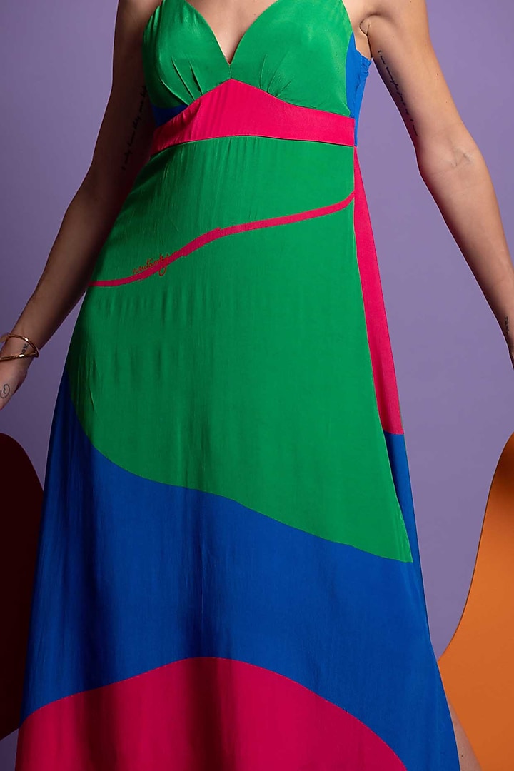 Multi-Colored Natural Crepe Smocked Maxi Vacation Dress by Nautanky By Nilesh Parashar at Pernia's Pop Up Shop