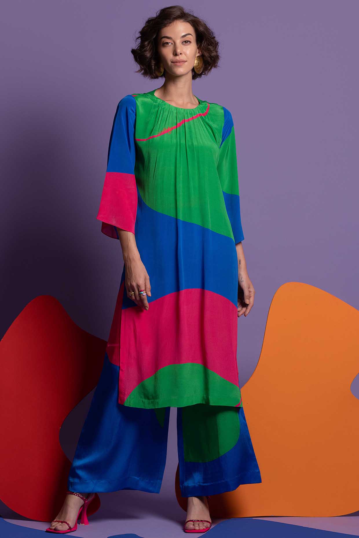 Multi-Colored Tunic Set In Natural Crepe by Nautanky By Nilesh Parashar at Pernia's Pop Up Shop