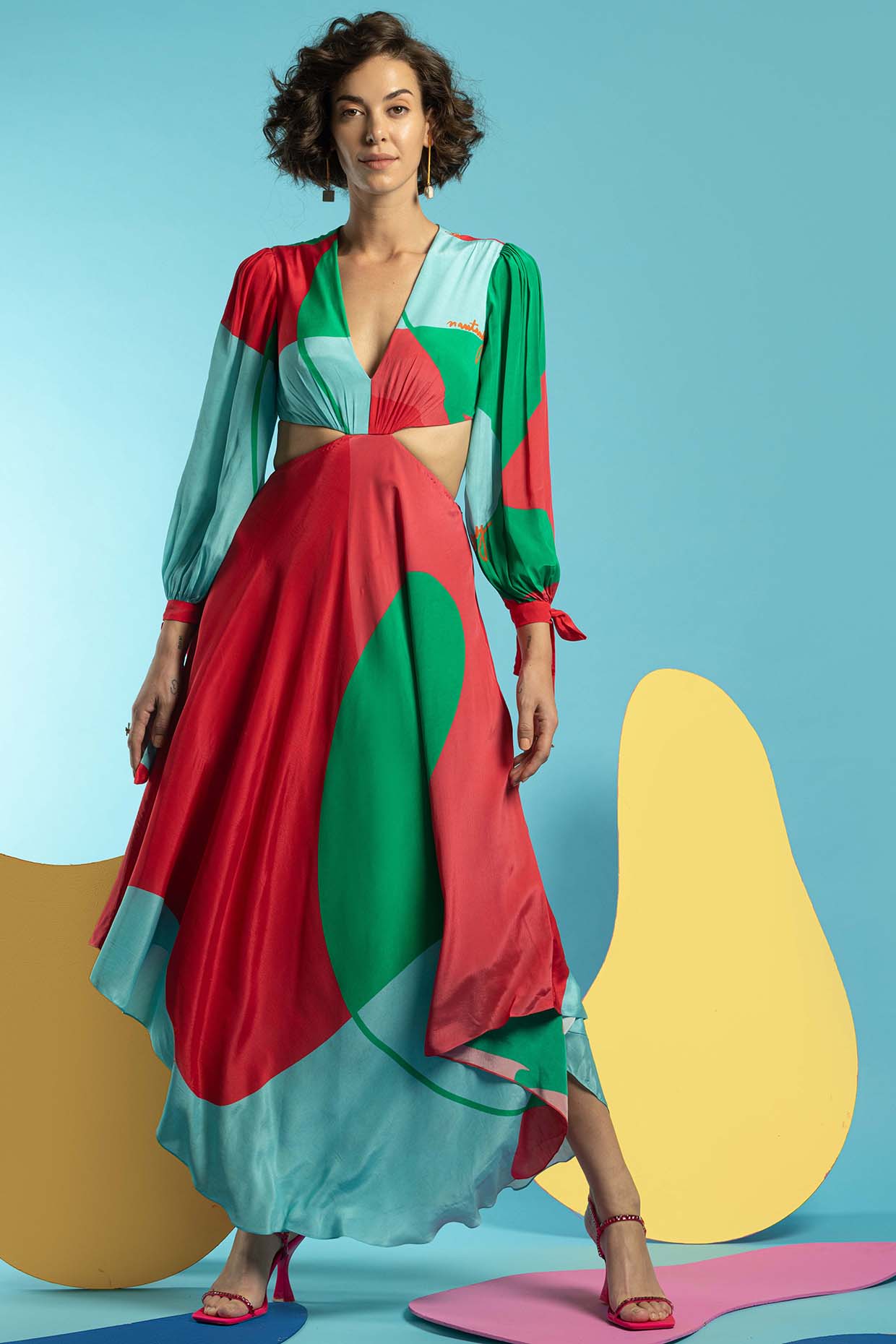 Multi-Colored High-Low Vacation Dress by Nautanky By Nilesh Parashar at Pernia's Pop Up Shop