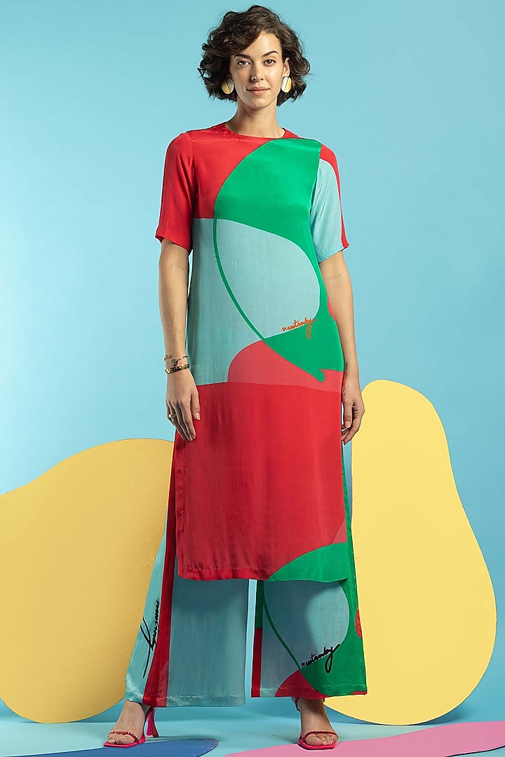 Multi-Colored Tunic Set In Natural Crepe by Nautanky By Nilesh Parashar