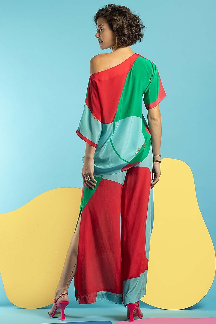 Multi-Colored Natural Crepe Slitted Pant Set by Nautanky By Nilesh Parashar at Pernia's Pop Up Shop