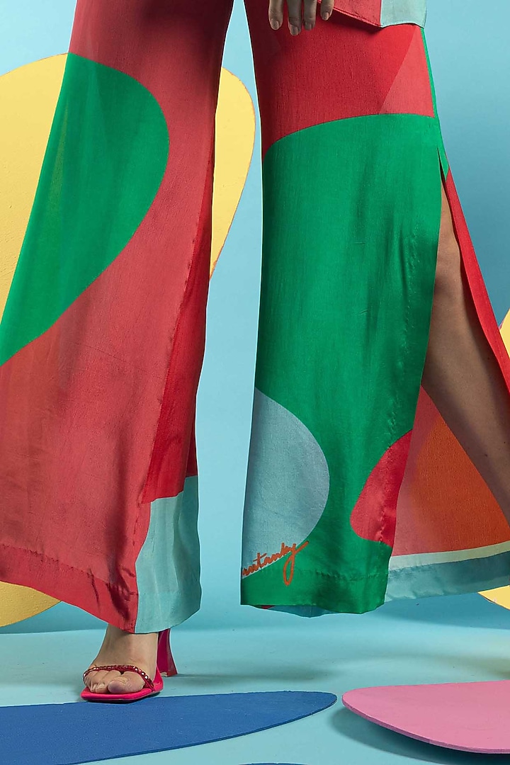 Multi-Colored Natural Crepe Slitted Pant Set by Nautanky By Nilesh Parashar at Pernia's Pop Up Shop