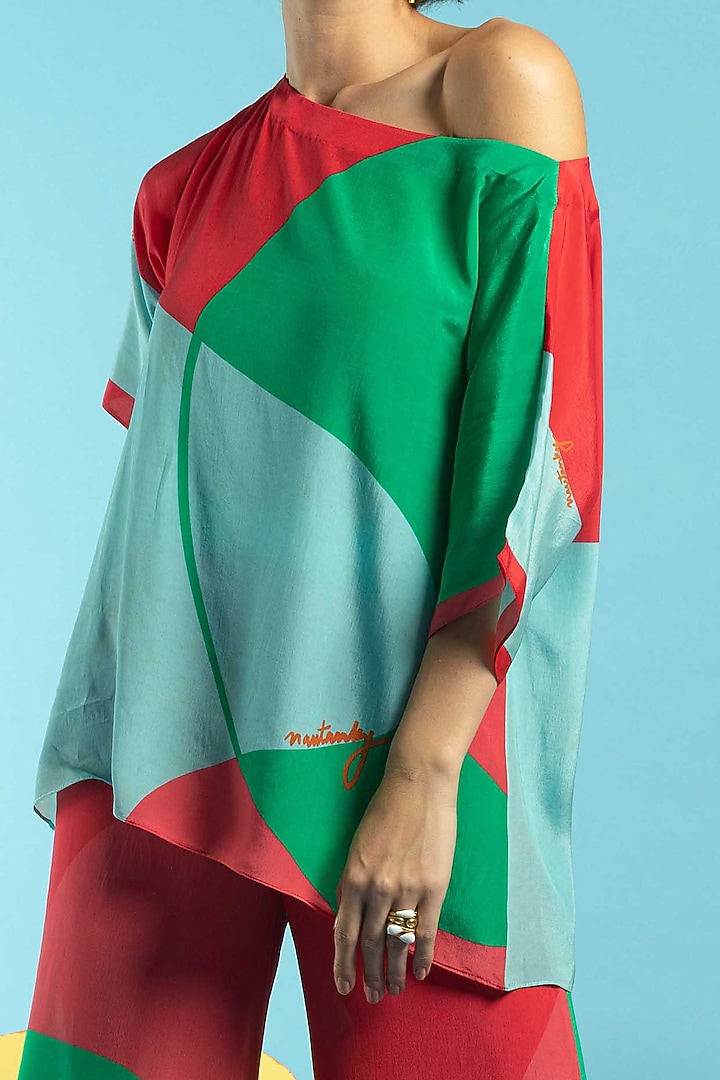 Multi-Colored Natural Crepe Slitted Pant Set by Nautanky By Nilesh Parashar at Pernia's Pop Up Shop