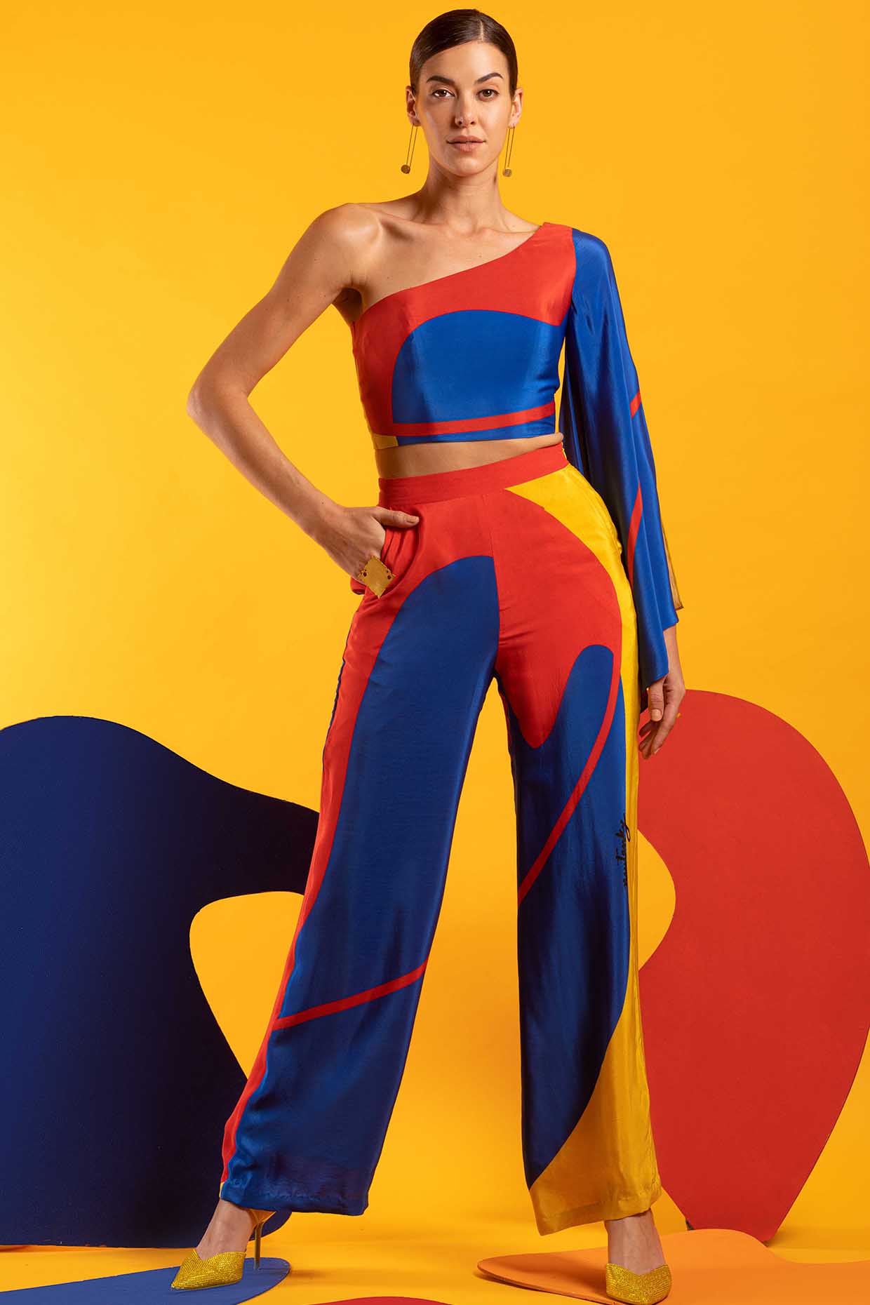 Multi-Colored Natural Crepe Pant Set by Nautanky By Nilesh Parashar at Pernia's Pop Up Shop