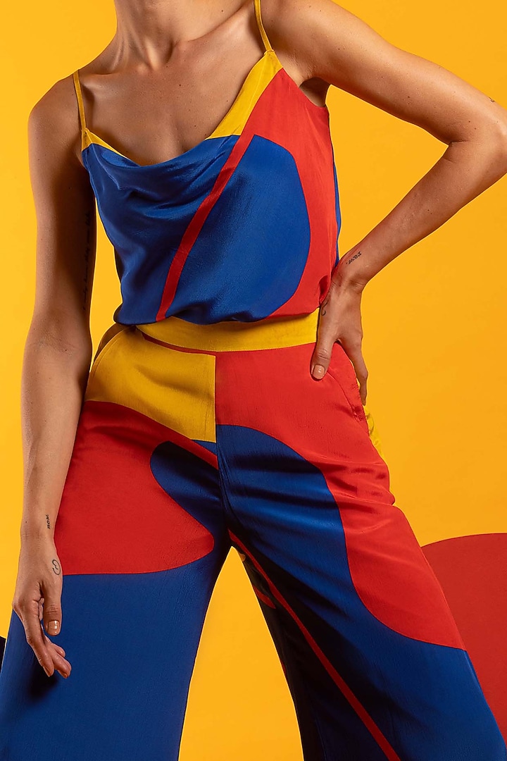 Multi-Colored Natural Crepe Wide-Leg Pant Set by Nautanky By Nilesh Parashar at Pernia's Pop Up Shop