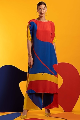 Multi-Colored Tunic Set In Natural Crepe by Nautanky By Nilesh Parashar