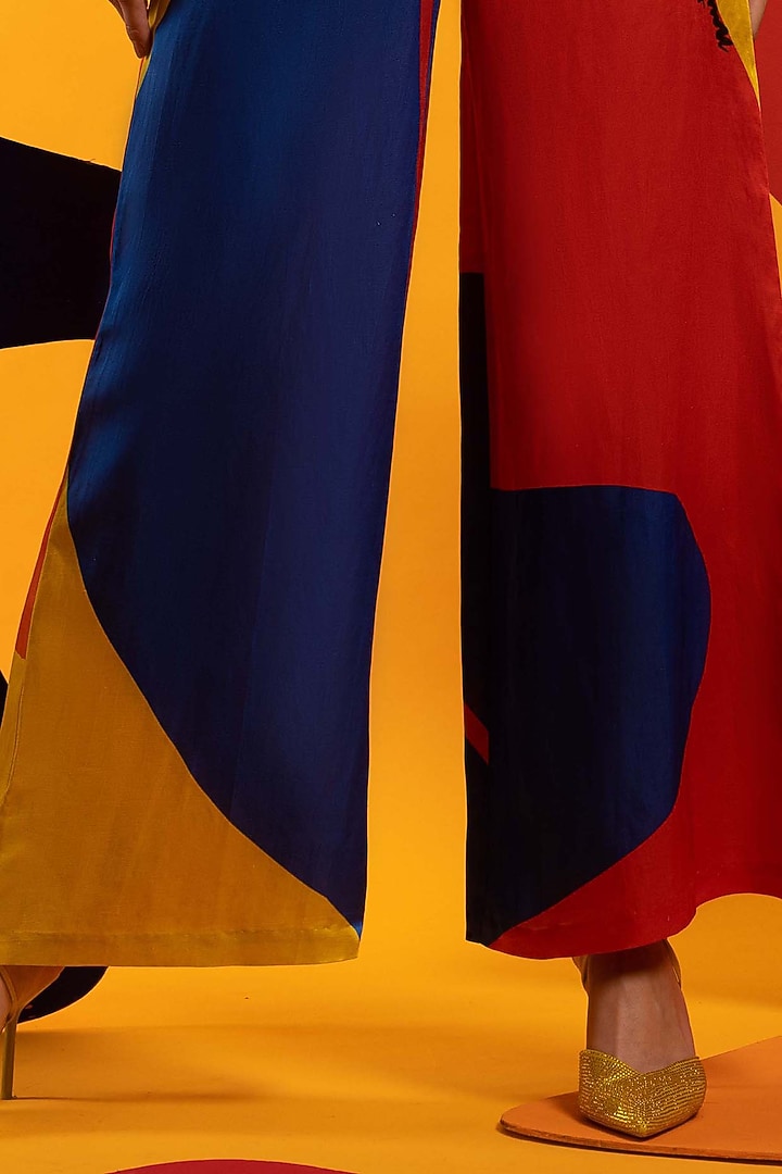 Multi-Colored Pant Set In Natural Crepe by Nautanky By Nilesh Parashar at Pernia's Pop Up Shop