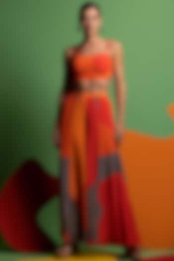 Multi-Colored Wide-Leg Pant Set In Natural Crepe by Nautanky By Nilesh Parashar