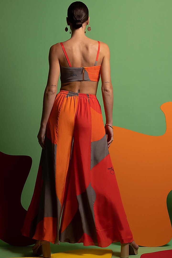 Multi-Colored Wide-Leg Pant Set In Natural Crepe by Nautanky By Nilesh Parashar at Pernia's Pop Up Shop
