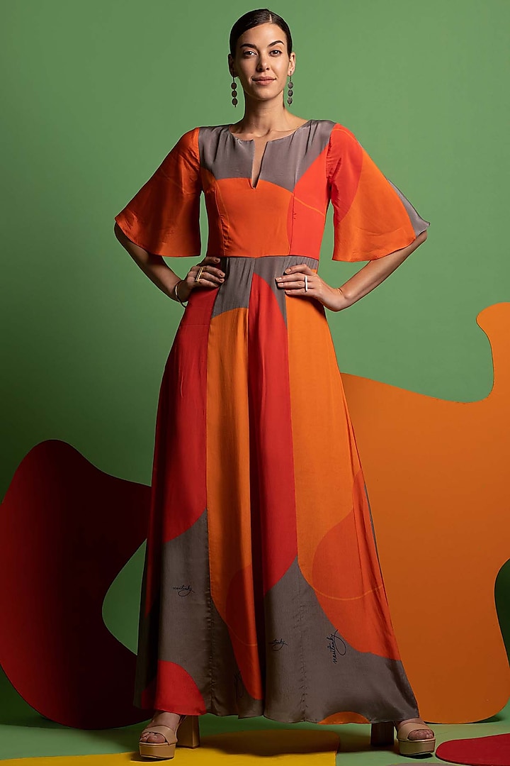 Multi-Colored Natural Crepe Jumpsuit by Nautanky By Nilesh Parashar