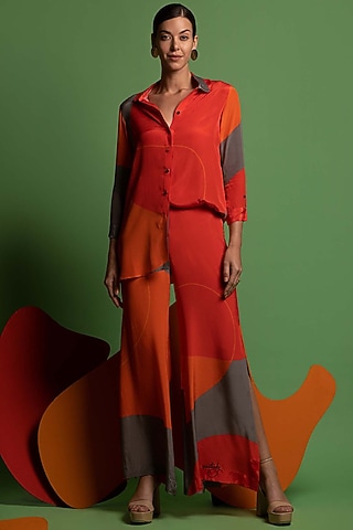 Multi-Colored Pant Set In Natural Crepe by Nautanky By Nilesh Parashar