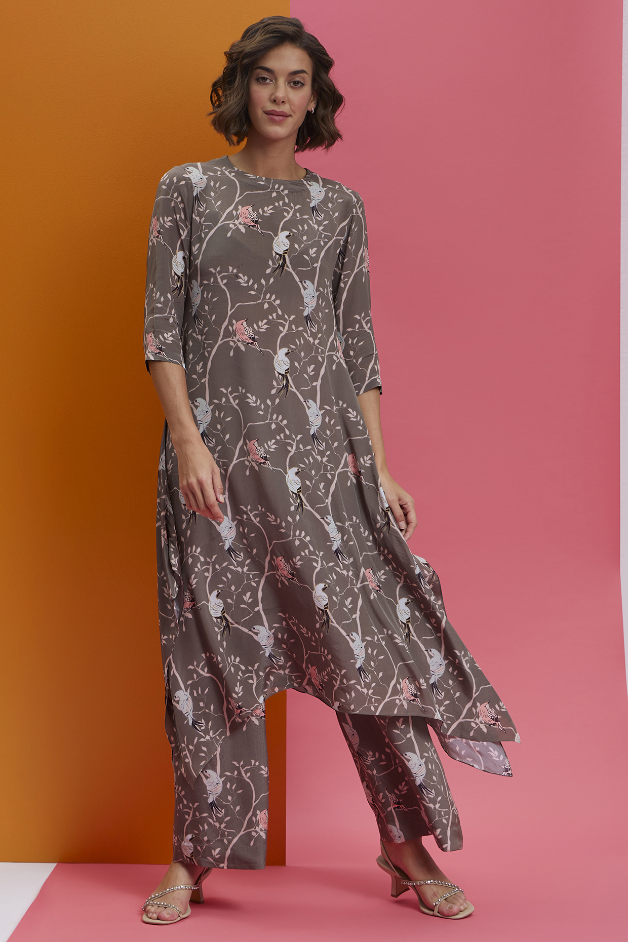 Grey Natural Crepe Kurta Set by Nautanky By Nilesh Parashar at Pernia's Pop Up Shop
