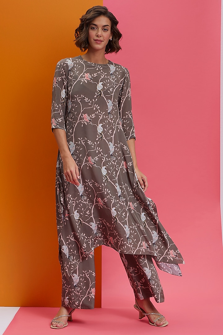 Grey Natural Crepe Kurta Set by Nautanky By Nilesh Parashar at Pernia's Pop Up Shop