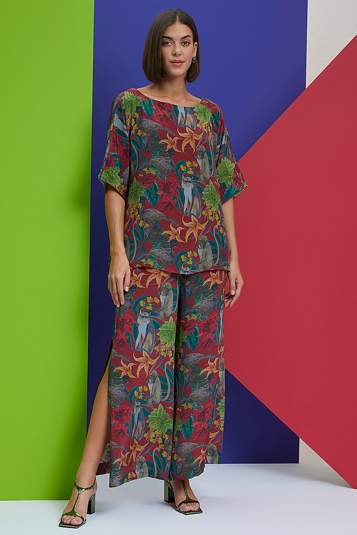 Brick Red Natural Crepe Co-Ord Set by Nautanky By Nilesh Parashar at Pernia's Pop Up Shop