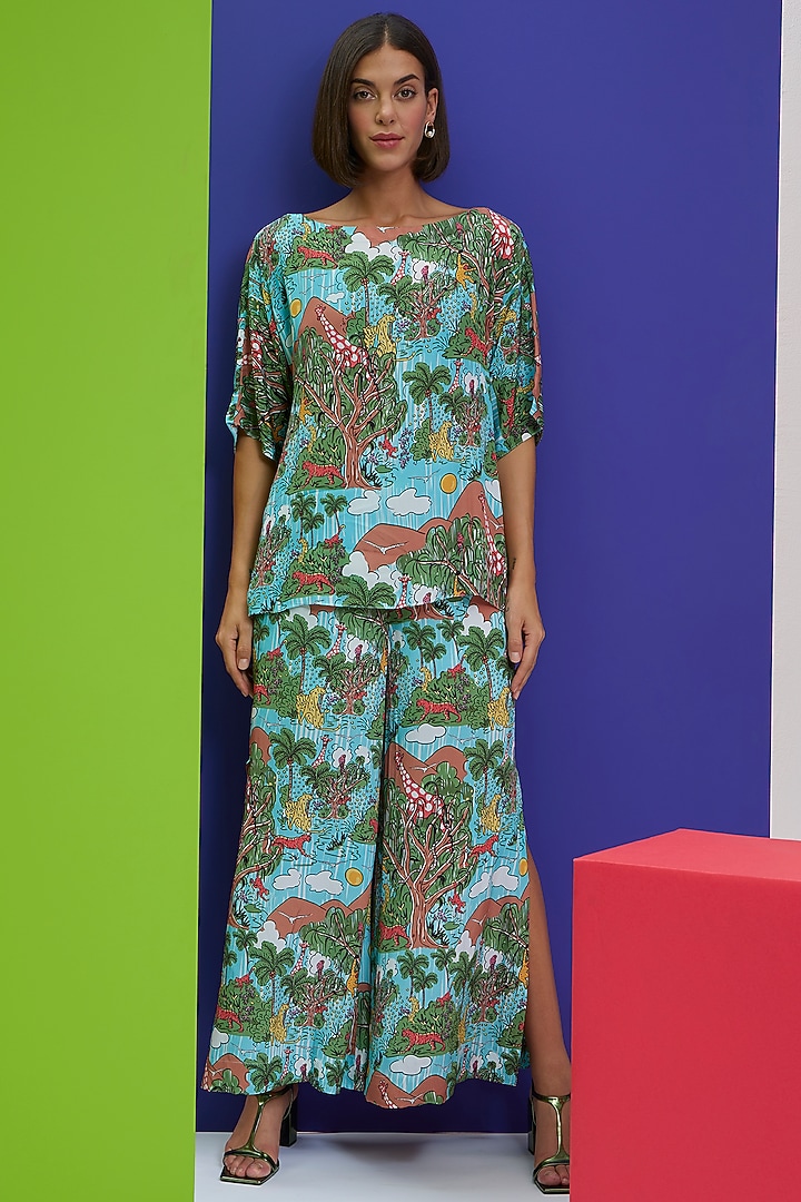 Powder Blue Natural Crepe Co-Ord Set by Nautanky By Nilesh Parashar at Pernia's Pop Up Shop