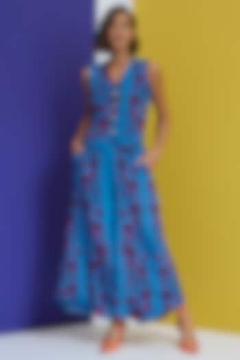 Malibu Blue Natural Crepe Co-Ord Set by Nautanky By Nilesh Parashar at Pernia's Pop Up Shop