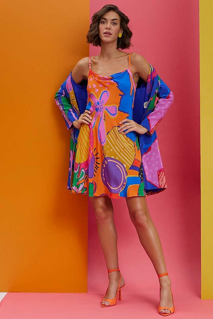 Electric Blue Natural Crepe Mini Vacation Dress by Nautanky By Nilesh Parashar at Pernia's Pop Up Shop