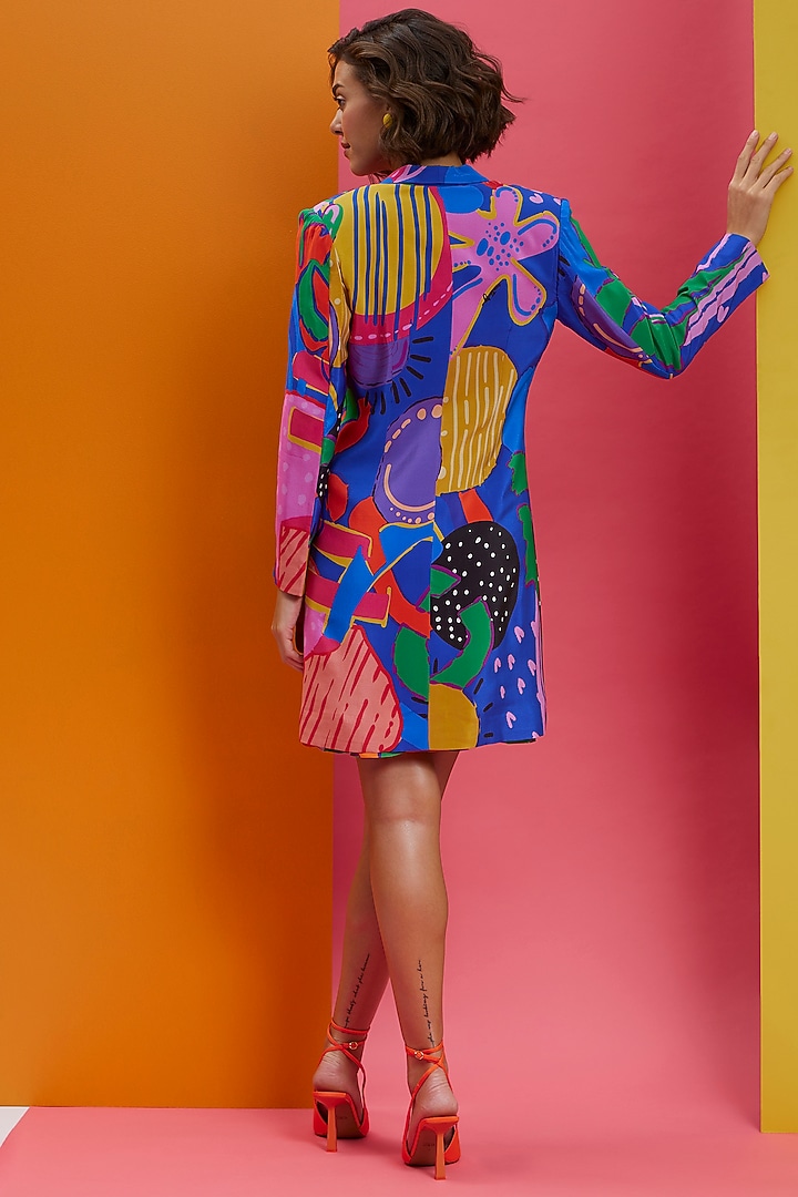 Electric Blue Natural Crepe Mini Vacation Dress by Nautanky By Nilesh Parashar at Pernia's Pop Up Shop