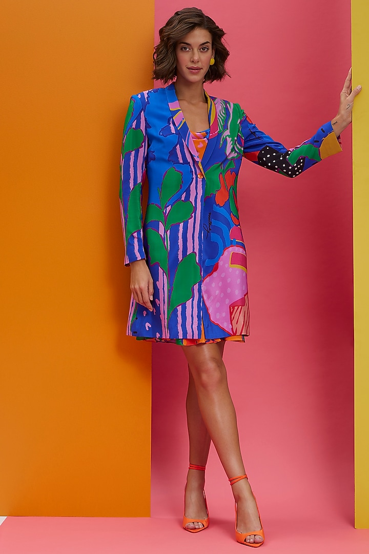 Electric Blue Natural Crepe Mini Vacation Dress by Nautanky By Nilesh Parashar at Pernia's Pop Up Shop