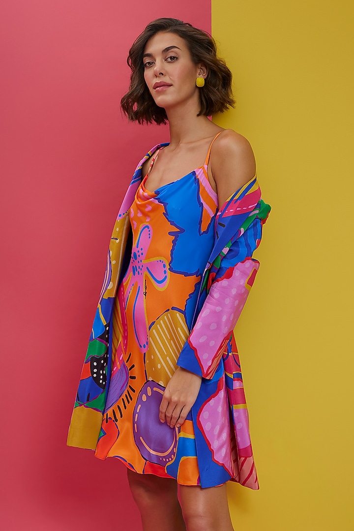 Electric Blue Natural Crepe Mini Vacation Dress by Nautanky By Nilesh Parashar at Pernia's Pop Up Shop