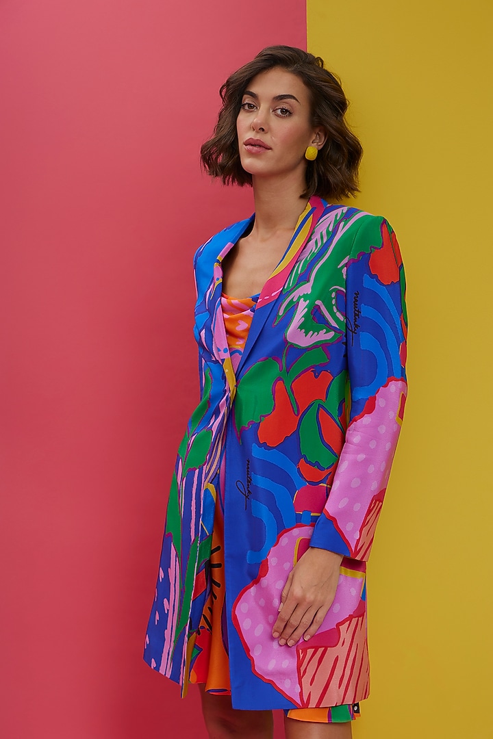 Electric Blue Natural Crepe Mini Vacation Dress by Nautanky By Nilesh Parashar at Pernia's Pop Up Shop