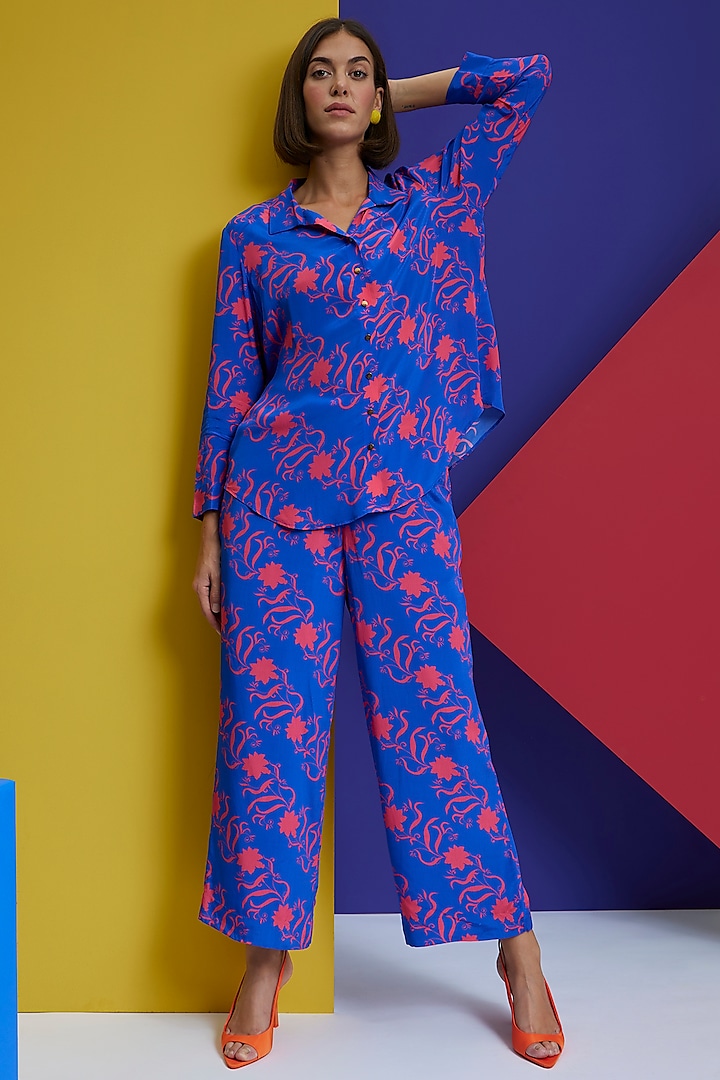 Dark Blue Natural Crepe Co-Ord Set by Nautanky By Nilesh Parashar at Pernia's Pop Up Shop