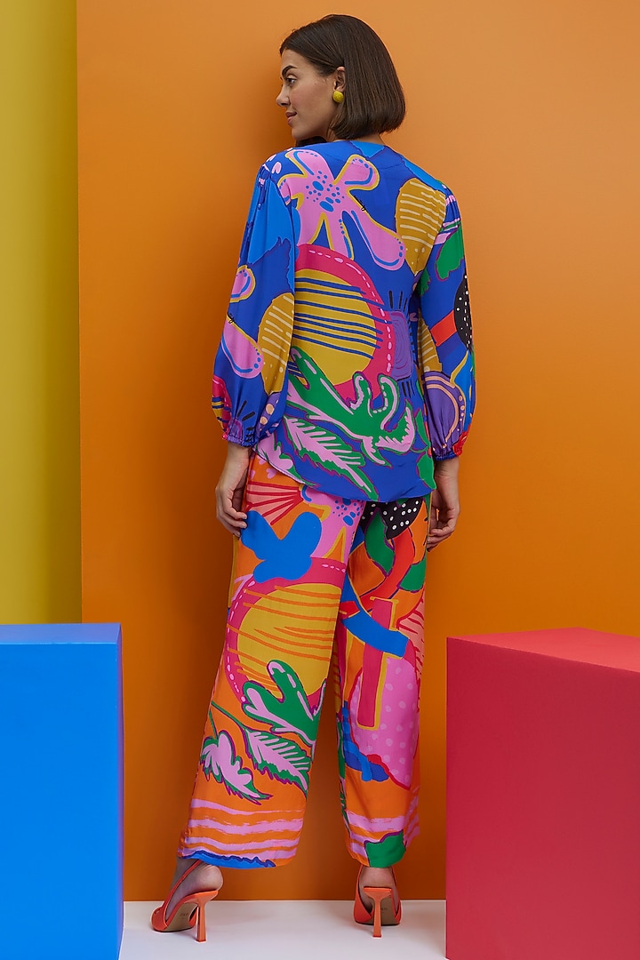 Electric Blue & Orange Natural Crepe Co-Ord Set by Nautanky By Nilesh Parashar at Pernia's Pop Up Shop