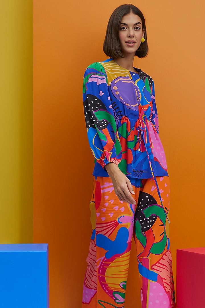Electric Blue & Orange Natural Crepe Co-Ord Set by Nautanky By Nilesh Parashar at Pernia's Pop Up Shop