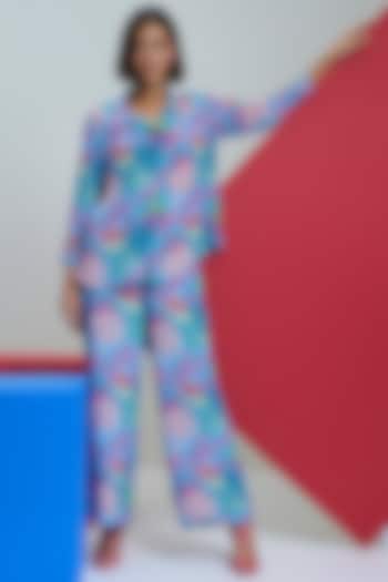 Coral Blue Natural Crepe Co-Ord Set by Nautanky By Nilesh Parashar at Pernia's Pop Up Shop