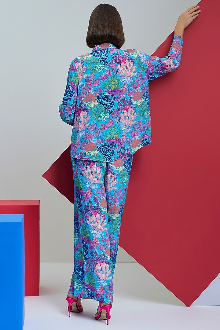 Coral Blue Natural Crepe Co-Ord Set by Nautanky By Nilesh Parashar at Pernia's Pop Up Shop