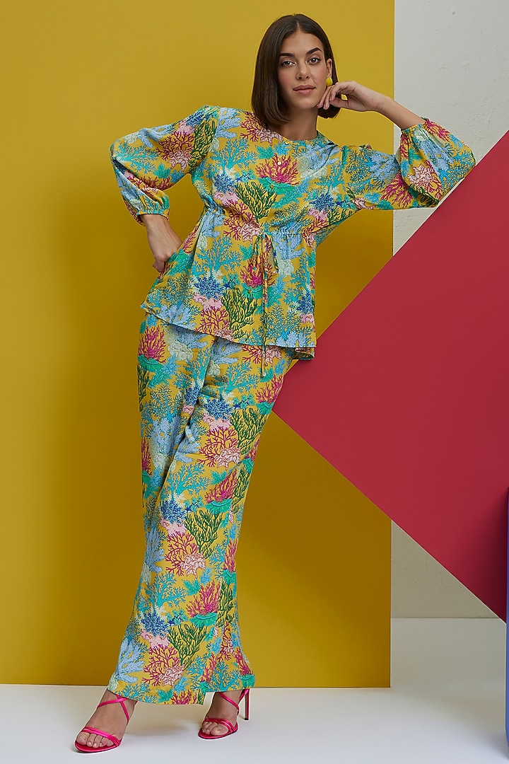 Yellow Natural Crepe Co-Ord Set by Nautanky By Nilesh Parashar at Pernia's Pop Up Shop