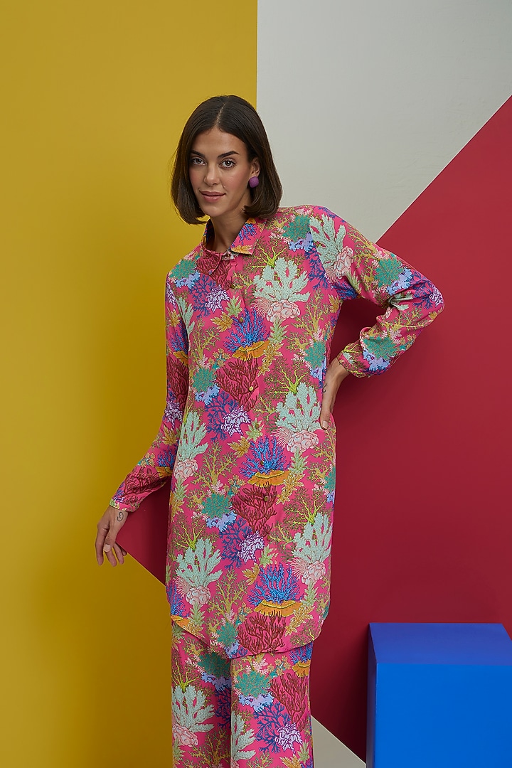 Hot Pink Natural Crepe Co-Ord Set by Nautanky By Nilesh Parashar at Pernia's Pop Up Shop
