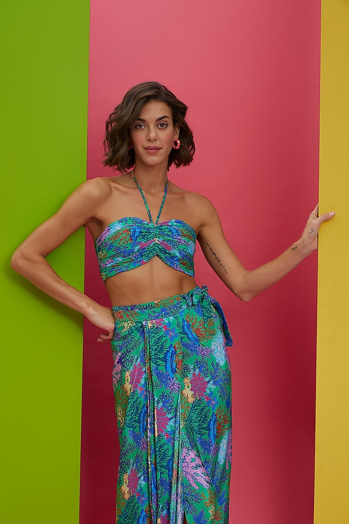 Forest Green Natural Crepe Skirt Set by Nautanky By Nilesh Parashar at Pernia's Pop Up Shop