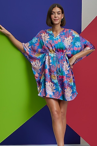 Electric Blue Natural Crepe Kaftan Dress by Nautanky By Nilesh Parashar