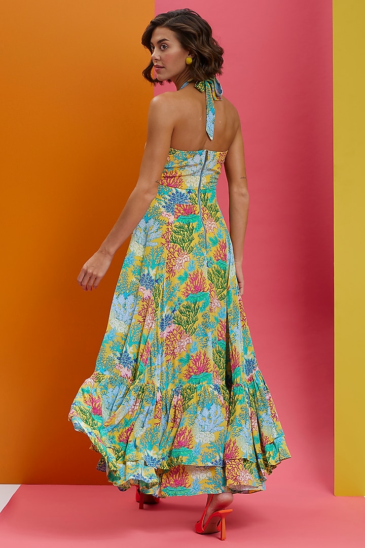 Yellow Natural Crepe Maxi Vacation Dress by Nautanky By Nilesh Parashar at Pernia's Pop Up Shop