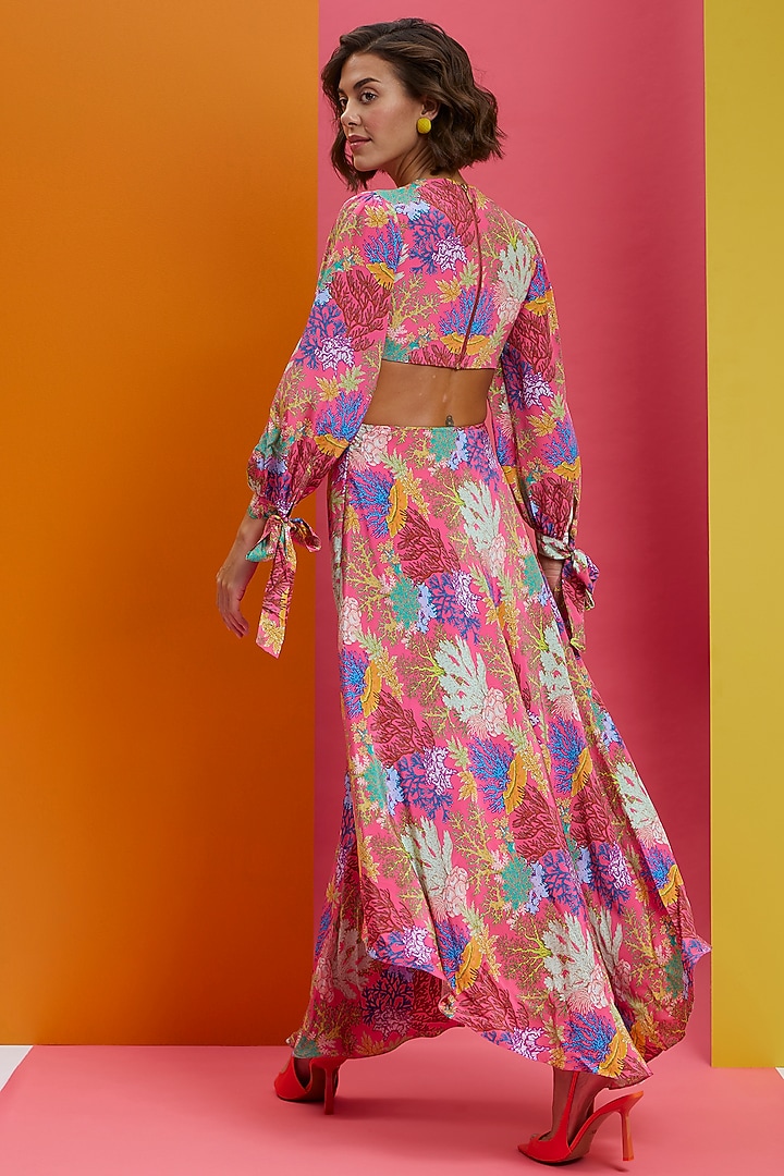 Hot Pink Natural Crepe High-Low Vacation Dress by Nautanky By Nilesh Parashar at Pernia's Pop Up Shop