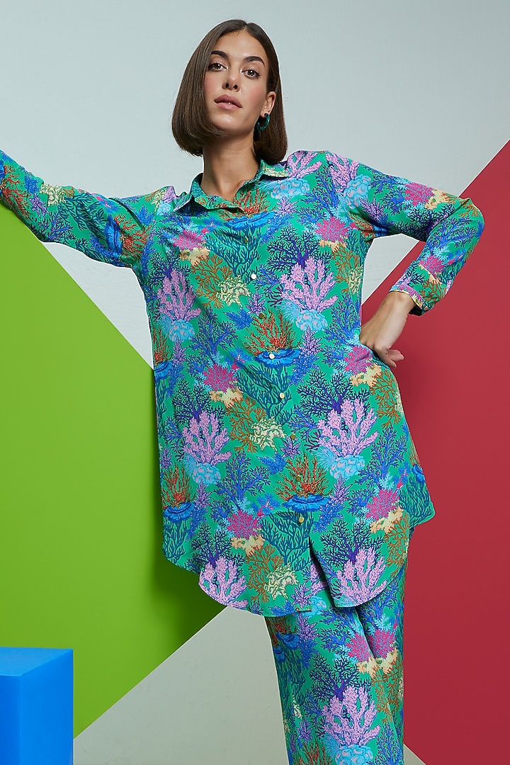 Forest Green Natural Crepe Co-Ord Set by Nautanky By Nilesh Parashar at Pernia's Pop Up Shop