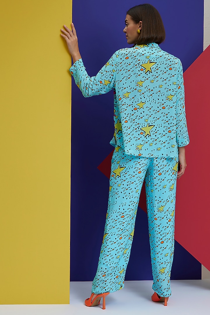 Pool Blue Natural Crepe Co-Ord Set by Nautanky By Nilesh Parashar at Pernia's Pop Up Shop