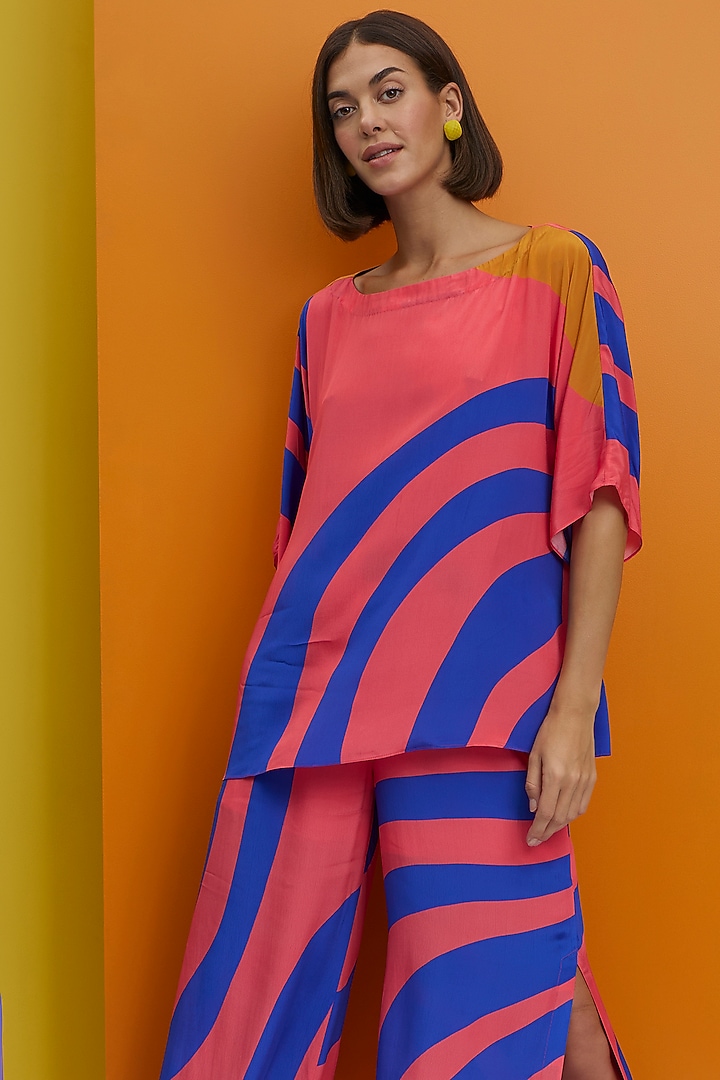 Electric Blue & Coral Natural Crepe Co-Ord Set by Nautanky By Nilesh Parashar at Pernia's Pop Up Shop