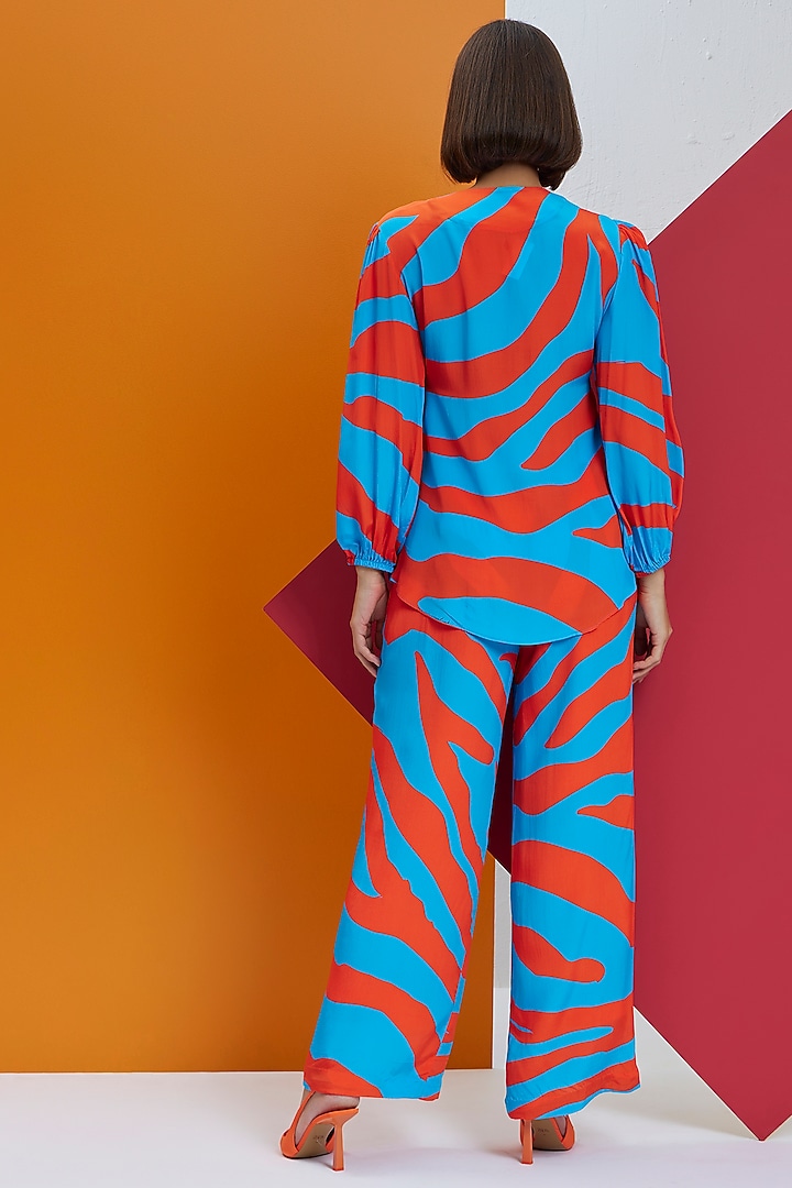 Sky Blue & Burnt Orange Natural Crepe Co-Ord Set by Nautanky By Nilesh Parashar at Pernia's Pop Up Shop