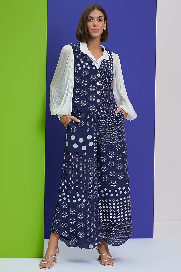 Navy Blue Crepe Co-Ord Set by Nautanky By Nilesh Parashar at Pernia's Pop Up Shop