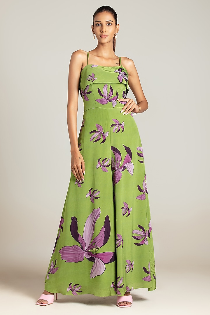 Green & Purple Natural Crepe Corset Jumpsuit by Nautanky By Nilesh Parashar at Pernia's Pop Up Shop
