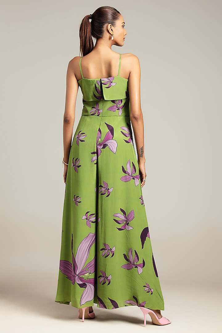 Green & Purple Natural Crepe Corset Jumpsuit by Nautanky By Nilesh Parashar at Pernia's Pop Up Shop