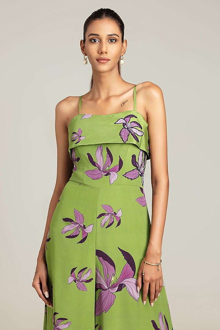 Green & Purple Natural Crepe Corset Jumpsuit by Nautanky By Nilesh Parashar at Pernia's Pop Up Shop