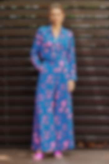 Teal Blue & Pink Natural Crepe Co-Ord Set by Nautanky By Nilesh Parashar at Pernia's Pop Up Shop