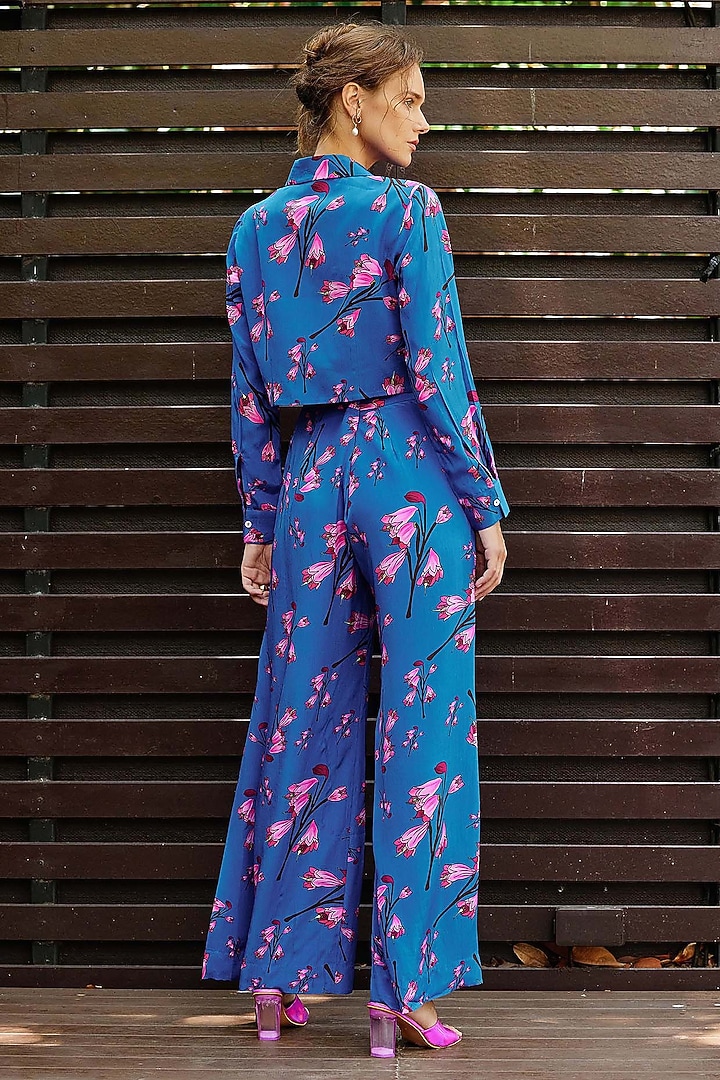 Teal Blue & Pink Natural Crepe Co-Ord Set by Nautanky By Nilesh Parashar at Pernia's Pop Up Shop