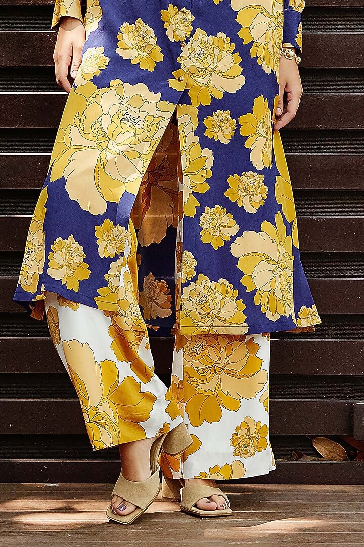 Deep Purple & Yellow Natural Crepe Co-Ord Set by Nautanky By Nilesh Parashar at Pernia's Pop Up Shop