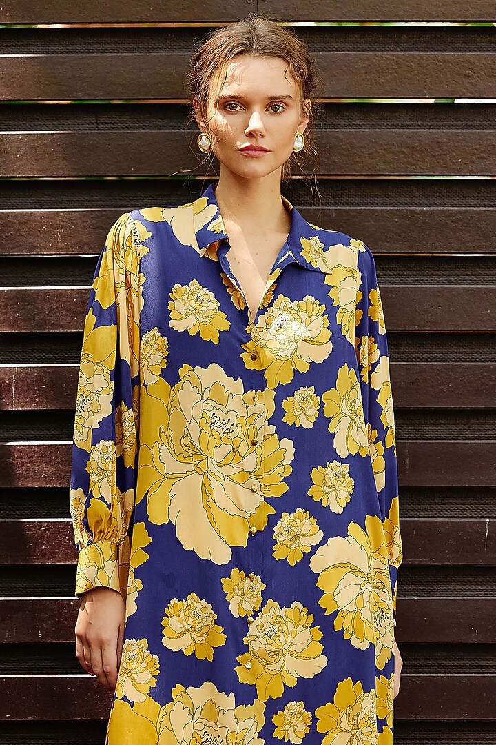 Deep Purple & Yellow Natural Crepe Co-Ord Set by Nautanky By Nilesh Parashar at Pernia's Pop Up Shop